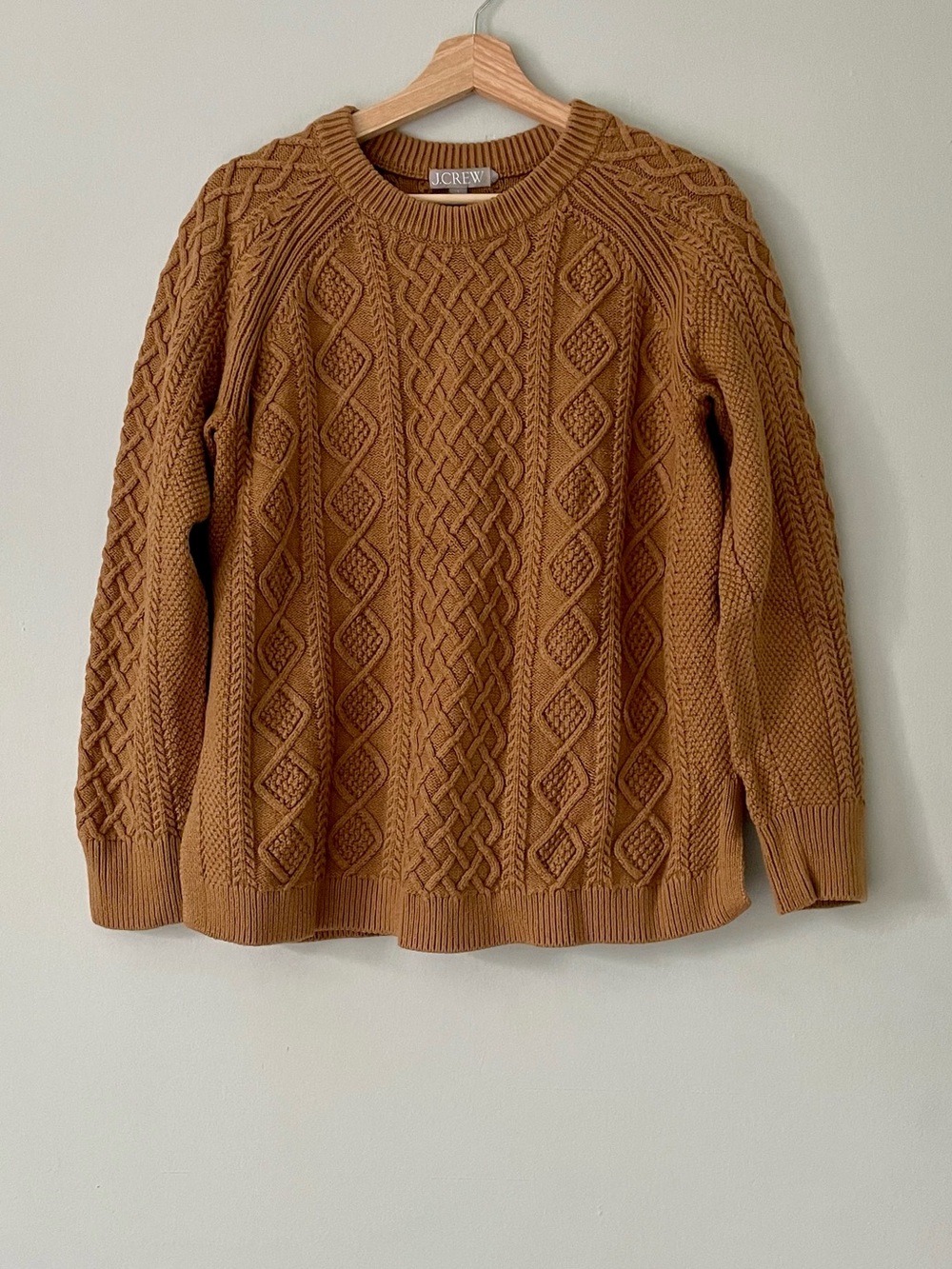 J Crew Cotton Camel Cable Knit Sweater